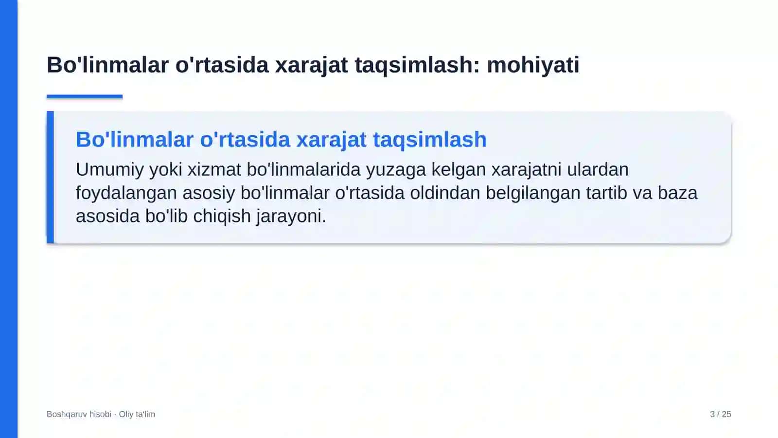 Dukkakli ekinlar yetishtirishda bo'linmalar o'rtasida xarajatlarni taqsimlash 3