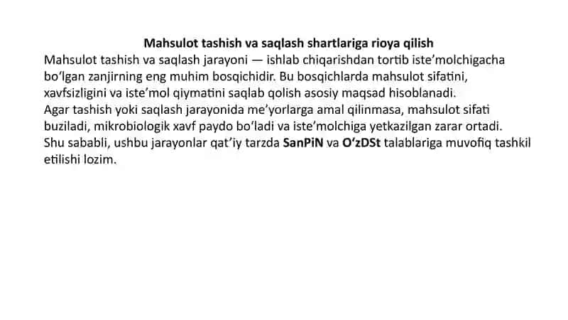 MAHSULOT TASHISH VA SAQLASH SHARTLARIGA RIOYA QILISH 3