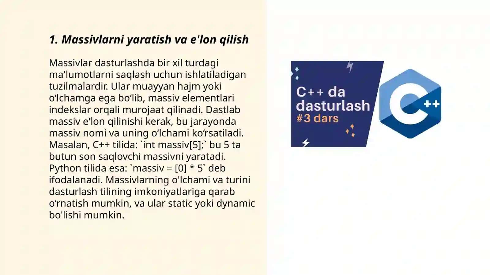 C++ dasturlash tilida massivlar bilan ishlash 3