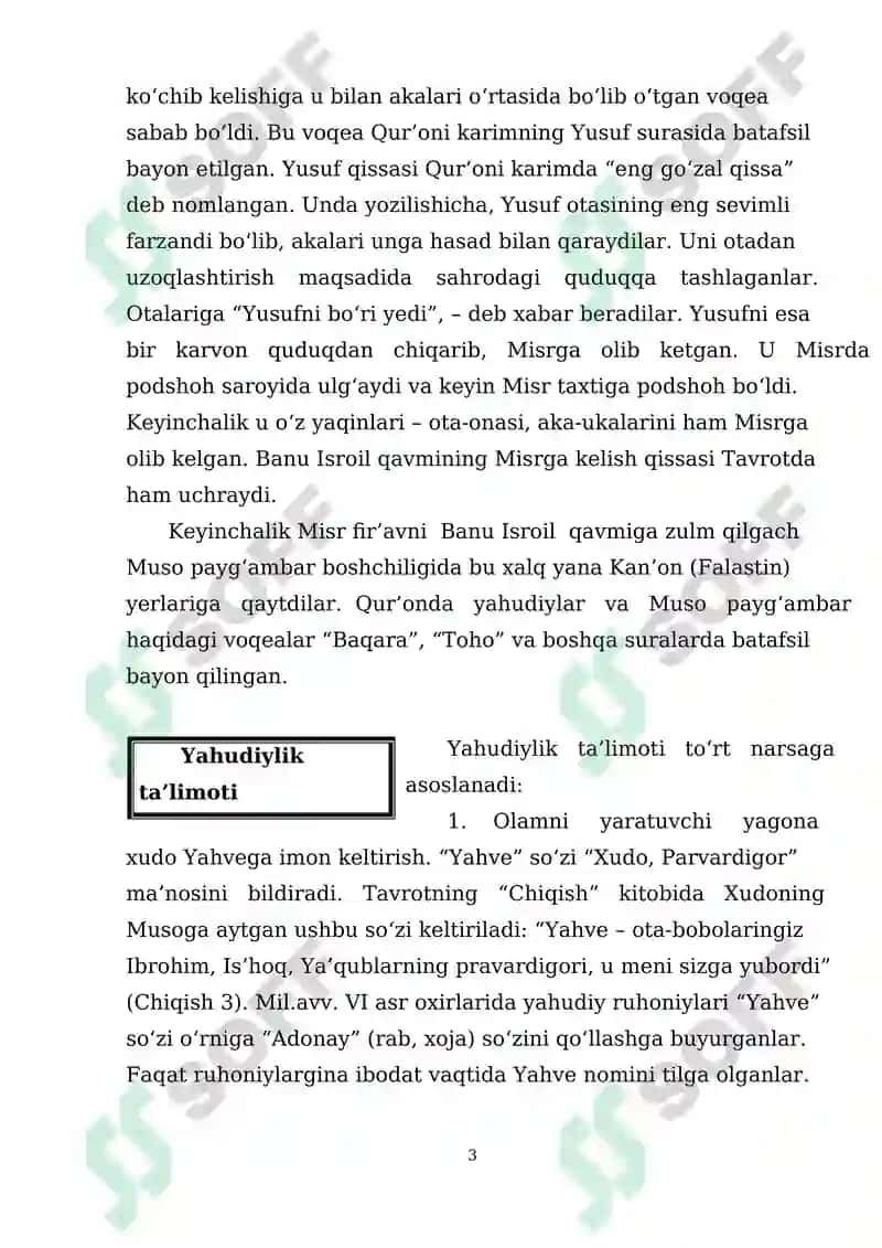 Yahudiylik ta'limoti, an'ana va marosimlari. 3
