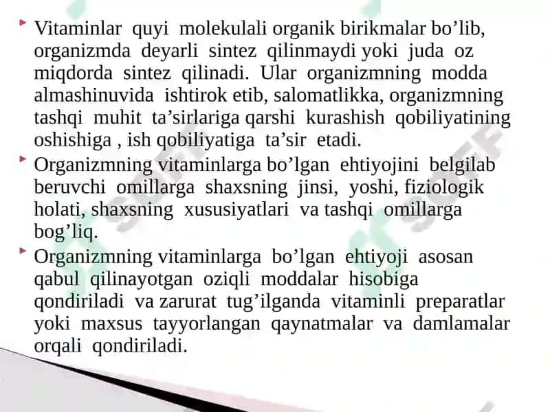 Organizmning vitaminlar bilantasi 3