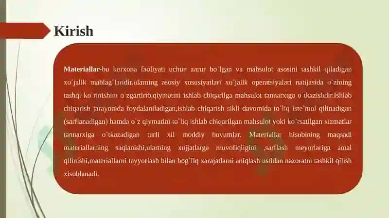 Materiallar kirimini hisobga olish 3