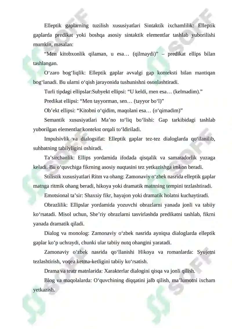 O‘ZBEK TILIDA ELLEPTIK GAPLARNING TUZILISHLI, SEMANTIK VA STILISTIK XUSUSIYATLARI (ZAMONAVIY O‘ZBEK NASRI MISOLIDA) 3