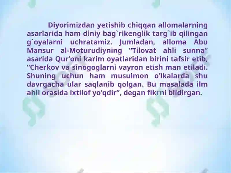 Islom Karimovning Diniy bag’rikenglik to`g`risidagi oqilona siyosati 3