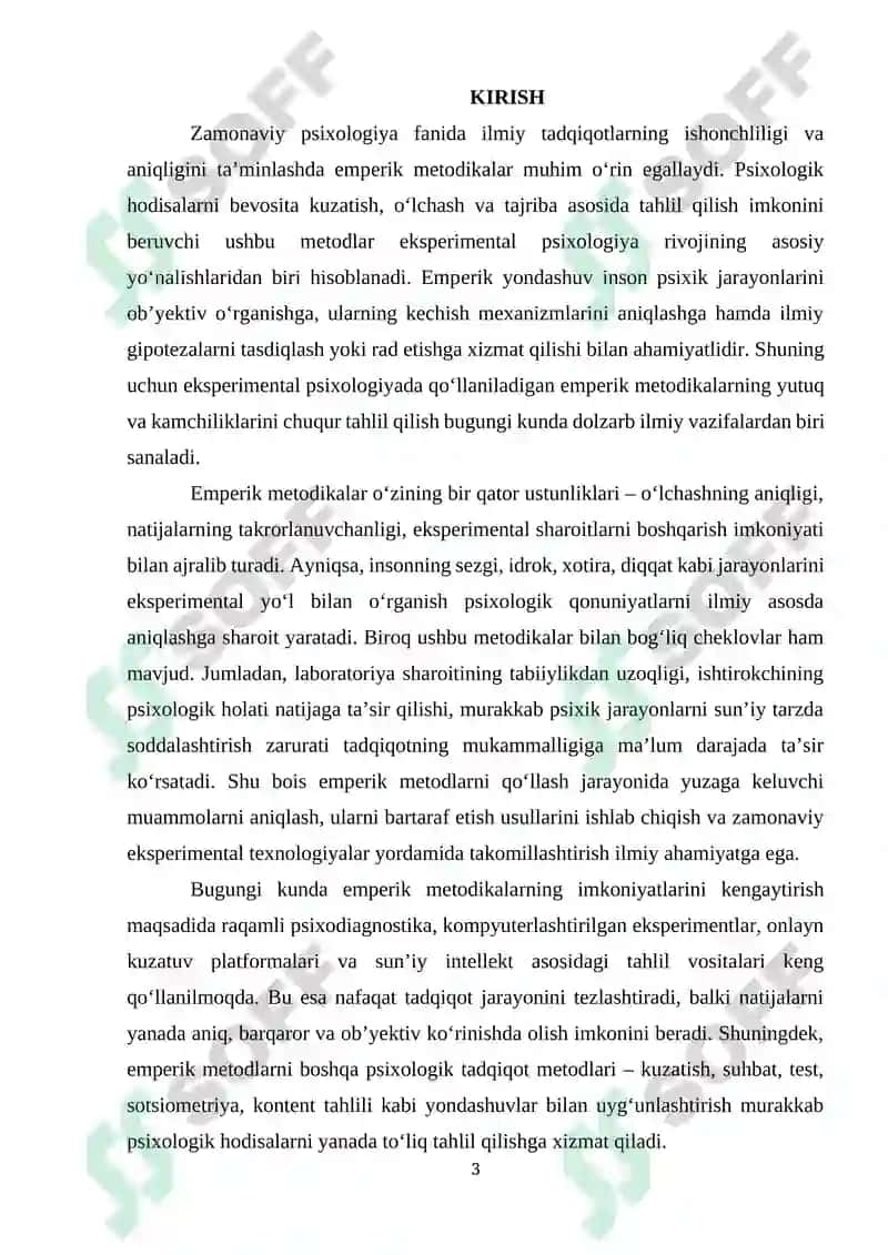 Eksperimental psixologiyada emperik metodikalarning yutuq va kamchiliklari. 3