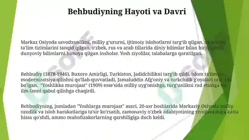 "Yoshlarga murojaat" maqolasi tahlili 3