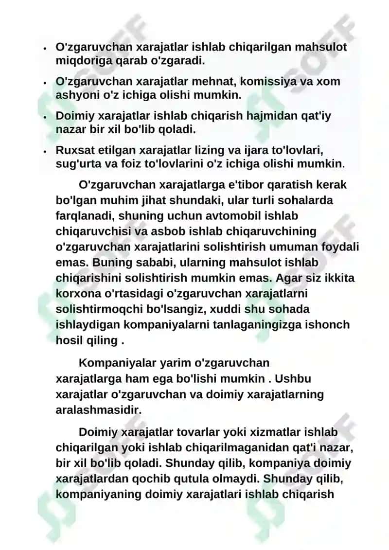 O'zgaruvchan va doimiy xarajatlar 3