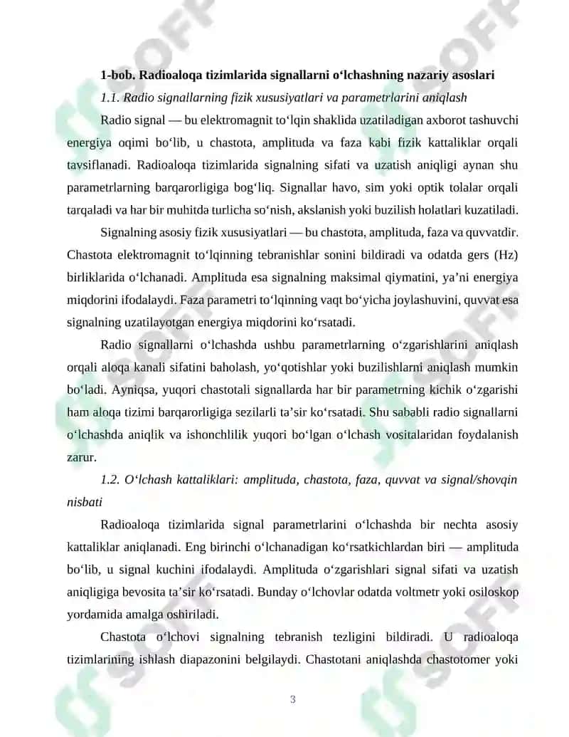 Radioaloqa tizimlarida signallarni o‘lchash usullari. 3