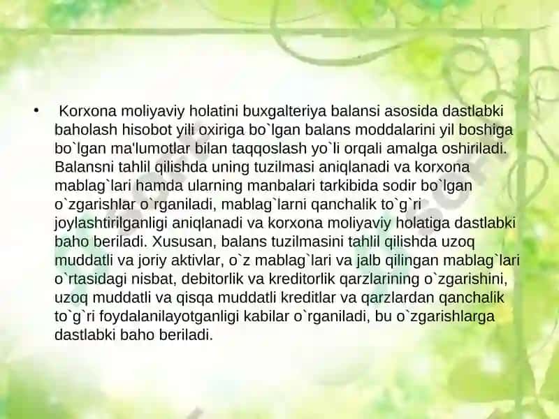 Kompaniya moliyaviy holatini baholash 3
