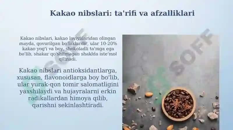 Kakao dukkaklari.Kofe.Yongʻoqlar 3