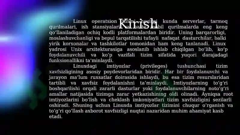Linux OTda imtiyozlar turlari, xavfsizlik imkoniyatlari bilan tanishish. 3