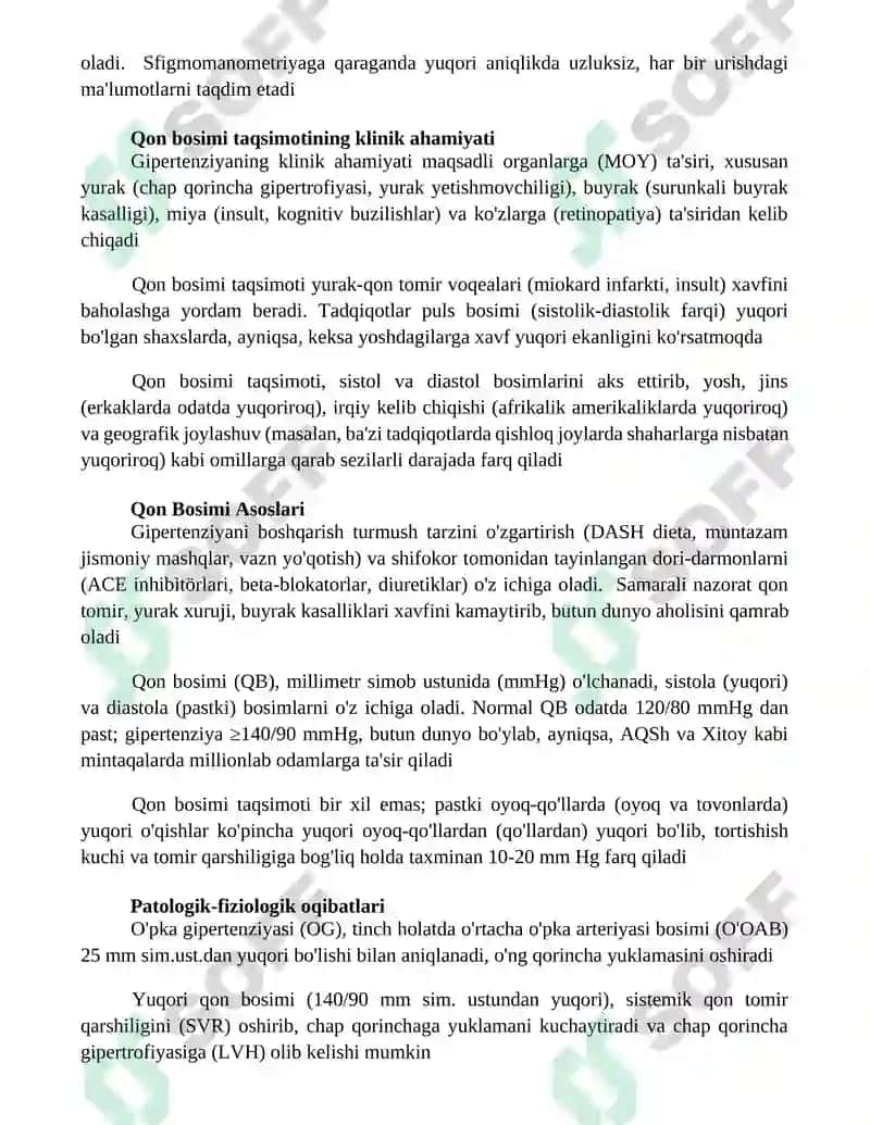 Yurak qon tomirlarini bosiming taqsimlanishi 3