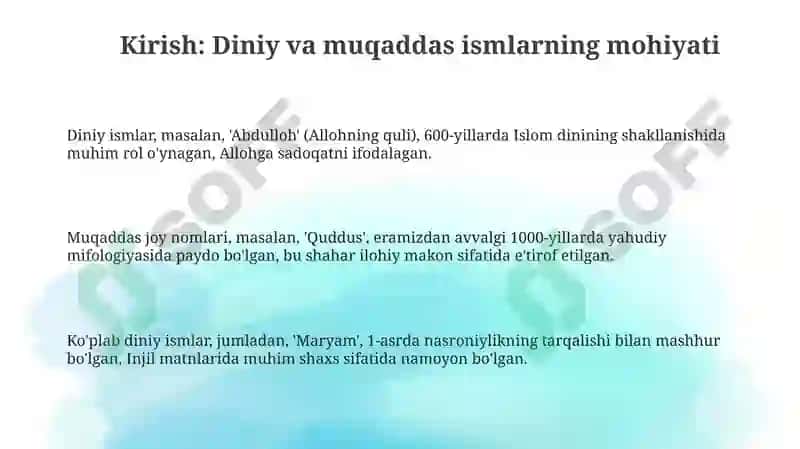Diniy va muqaddas ismlarning kelib chiqishi 3