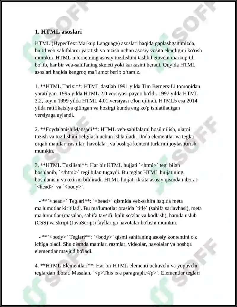 HTML TILIGA KIRISH, UNING ASOSIY ELEMENTLARI. TEG TUSHUNCHASI 3