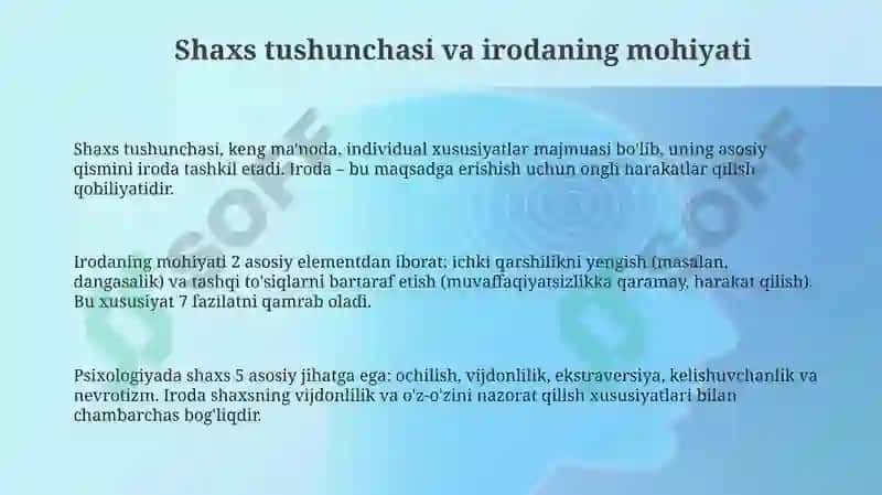 Shaxs va uning irodaviy sohasi 3