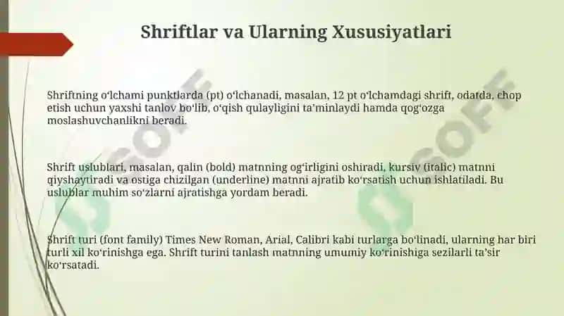 Shriftlar va Ularning Xususiyatlari 3