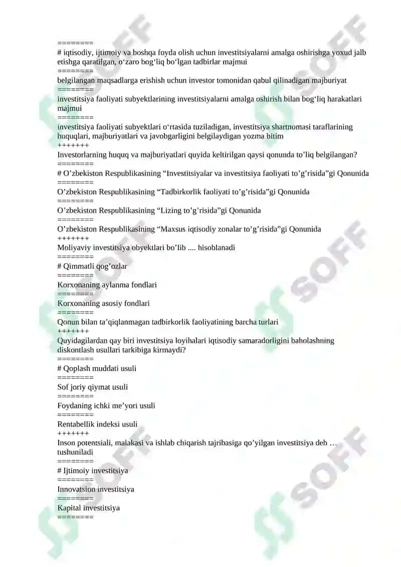 “INVESTITSIYA” FANIDAN TESTLAR 3