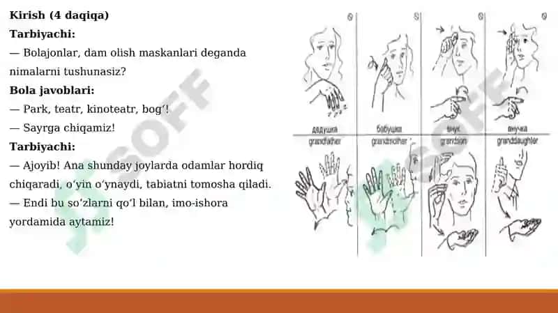 Daktil va imo-ishora nutqini dam olish maskanlari, madaniy hordiq chiqarishga oid so‘zlarda qo‘llanilishi 3