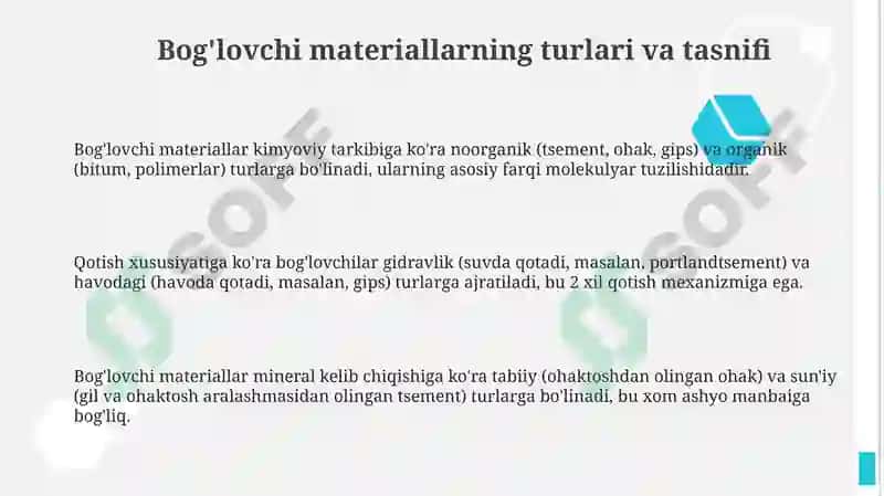 Bog'lovchi materiallar turlari 3