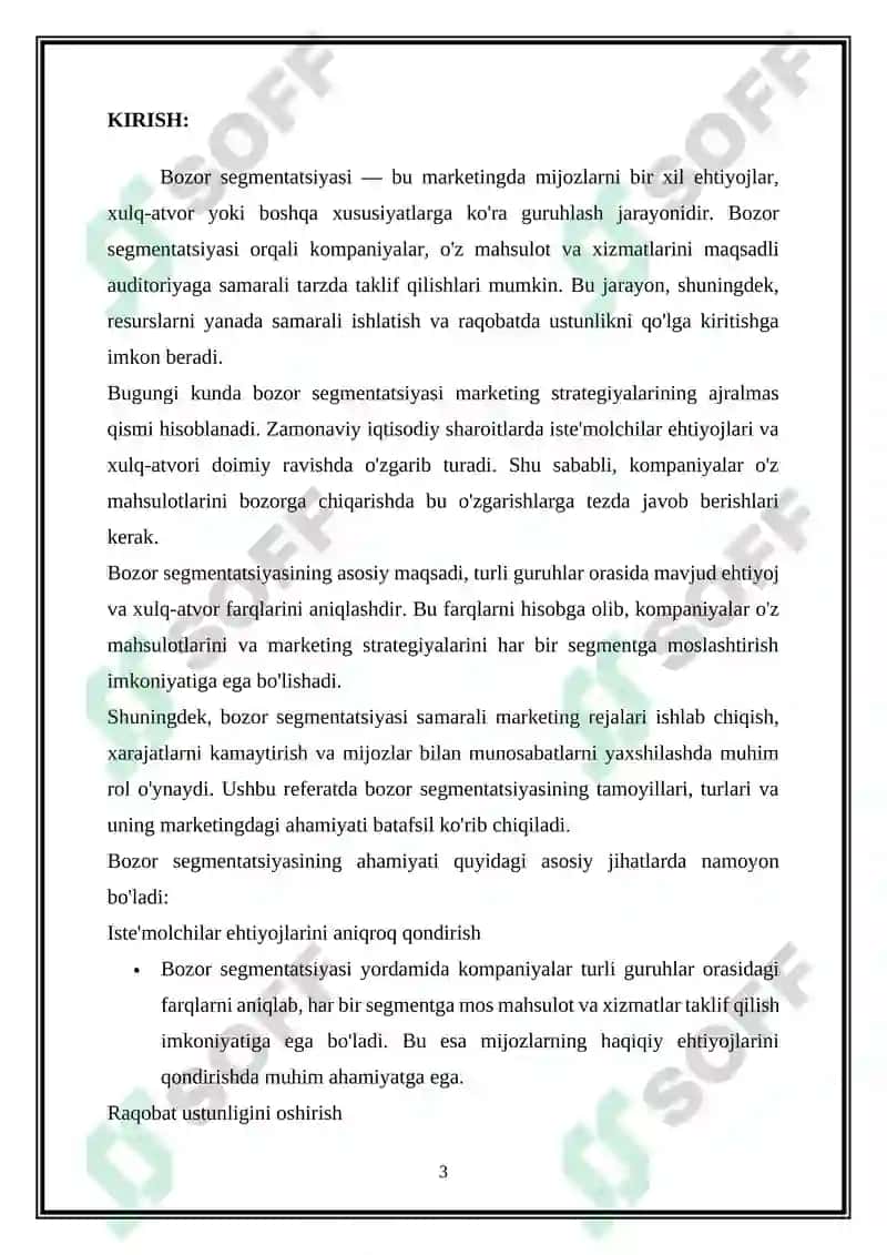 Bozor segmentatsiyasi va uning tamojillari 3
