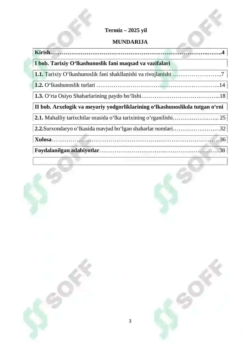 Tarixiy o‘lkashunoslik fanining o‘lka tarixini o‘rganishdagi ahamiyati. 3