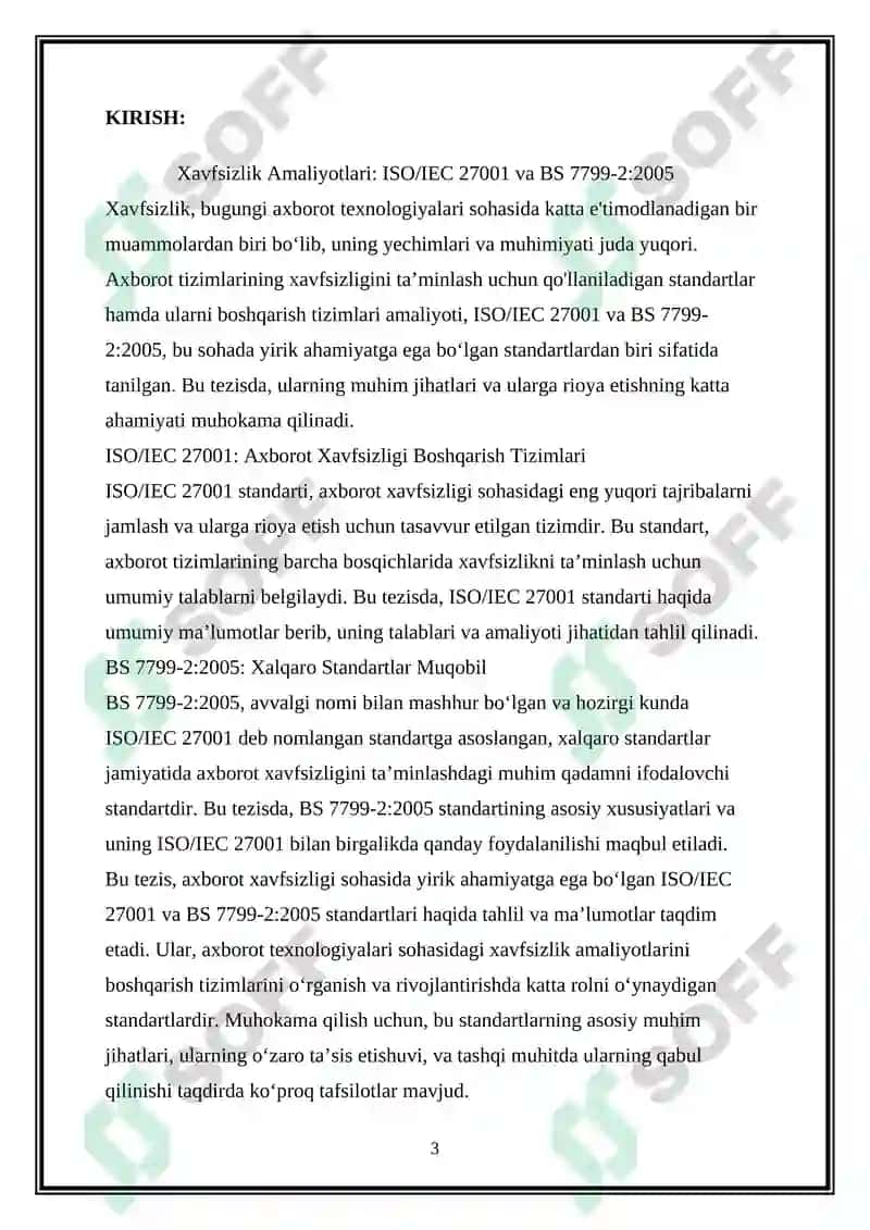 ISO/IEC 27001 – “Axborot texnologiyalari – Xavfsizlik amaliyotlari – Axborot xavfsizligini boshqarish tizimlari – Talablar”. BS 7799-2:2005 3