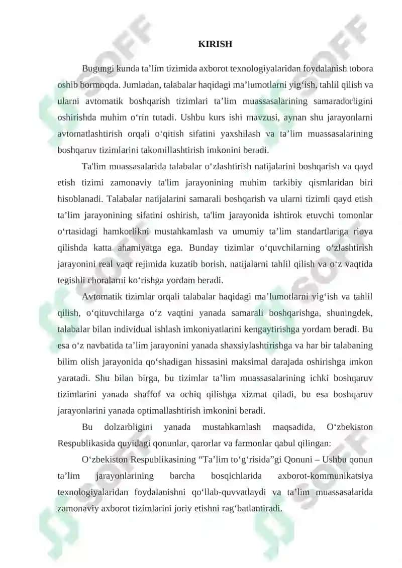 TALABALARNING O'ZLASHTIRISH BAHOLASH QAYDNOMASI TIZIMI 3