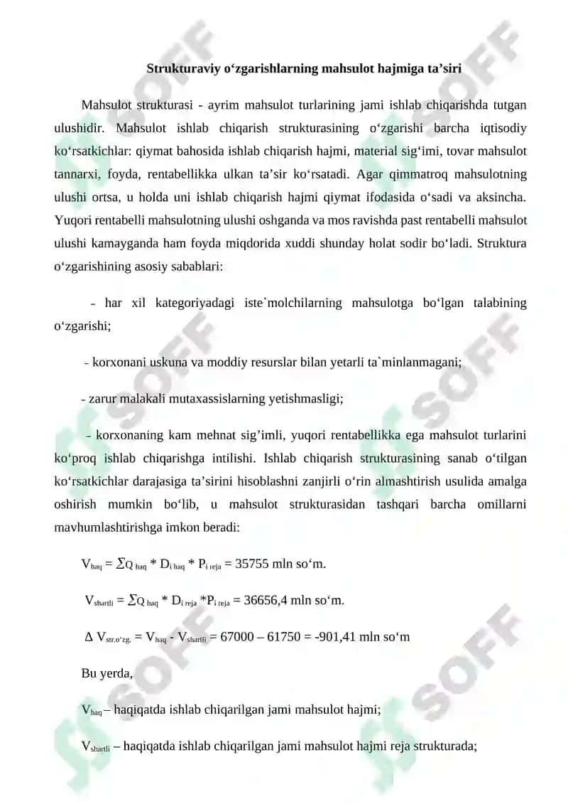 Mahsulot tarkibidagi strukturaviy o’zgarishlar tahlili 3