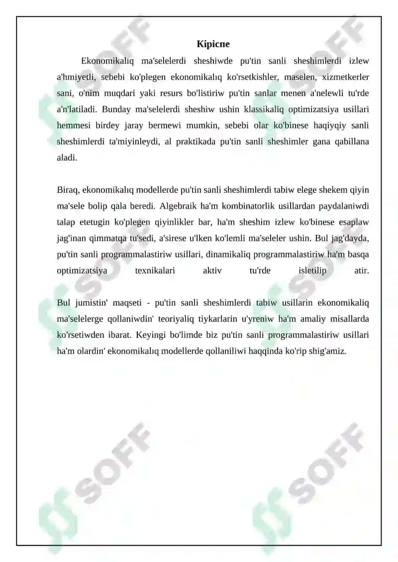 Pu'tin sanlı optimallastırıw usılları 3