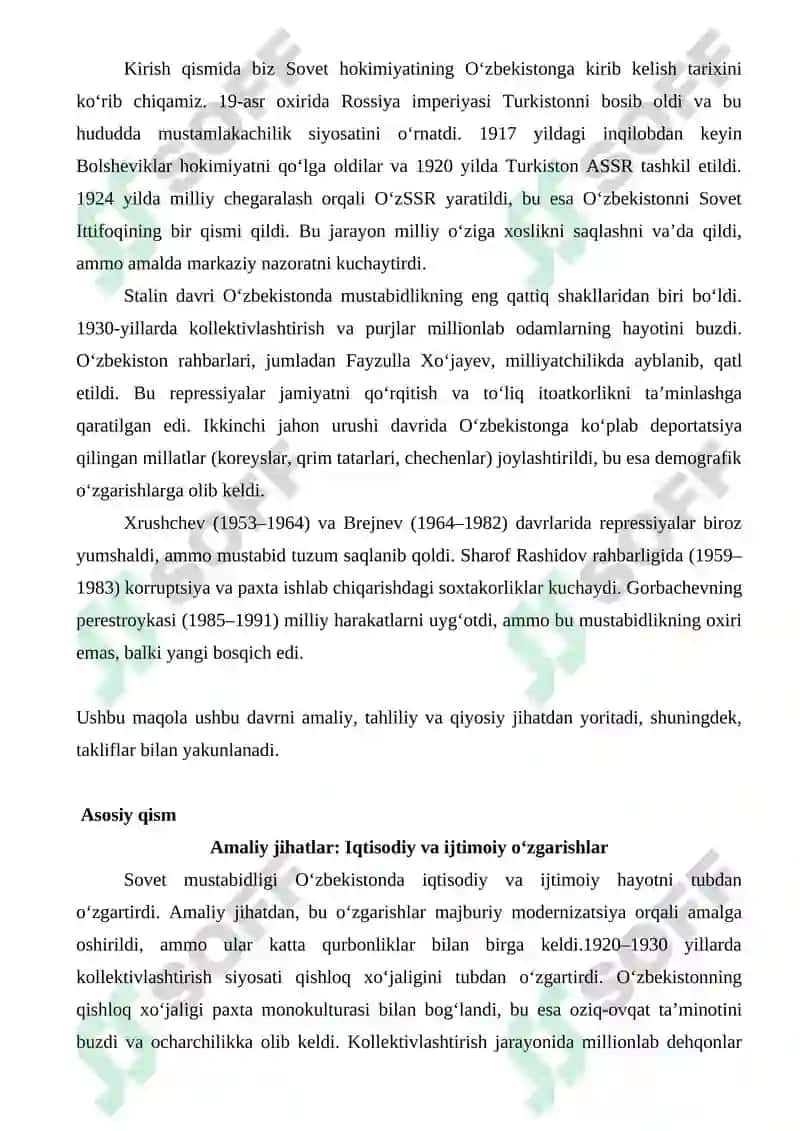 O‘zbekiston Mustabid Sovet Davlati Tarkibida Tezis 3