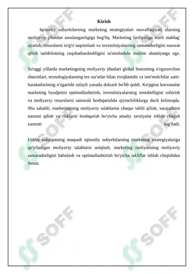 Xojalik yurituvchi subyektlarning marketing strategiyasining moliyaviy talablari 3