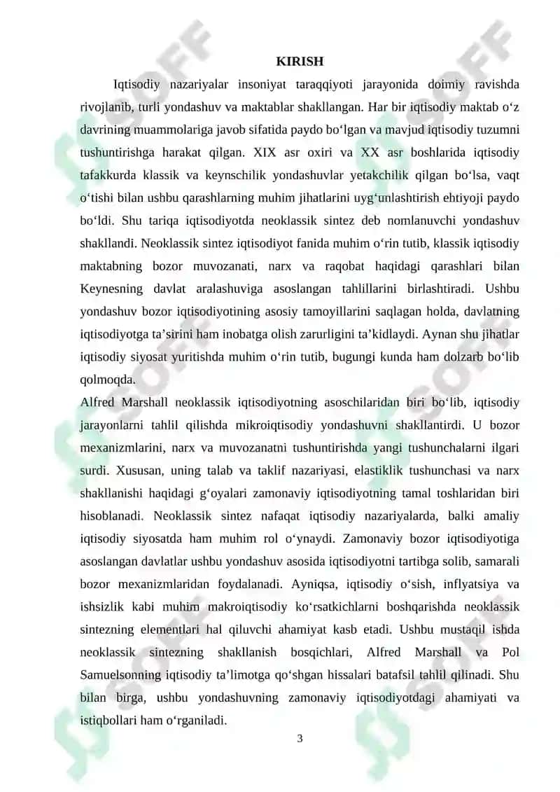 Neoklassik sintez bosqichlari: A. Mardhall va P. Samuelson 3