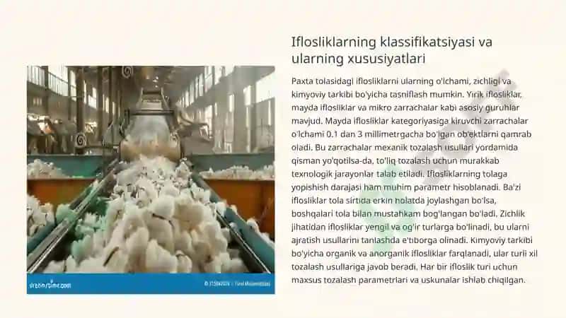Paxta tolasini mayda iflosliklardan tozalash va unga kerakli uskunalar 3
