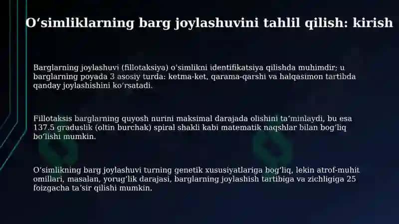 Oʻsimliklarning barg joylashishini tahlil qilish 3