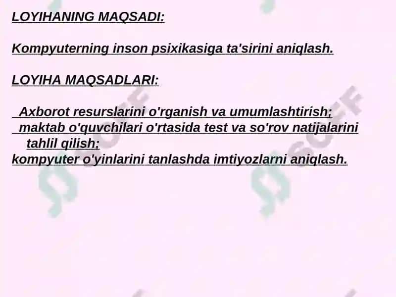 "KOMPYUTERNING INSON PSIXIKASIGA TA’SIRI" LOYIHASI 3