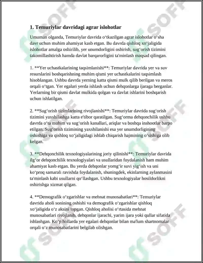 TEMURIYLAR DAVRIDAGI AGRAR ISLOHOTLAR 3