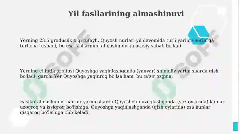 Yerning quyosh atrofida aylanishining geografik oqibatlari 3