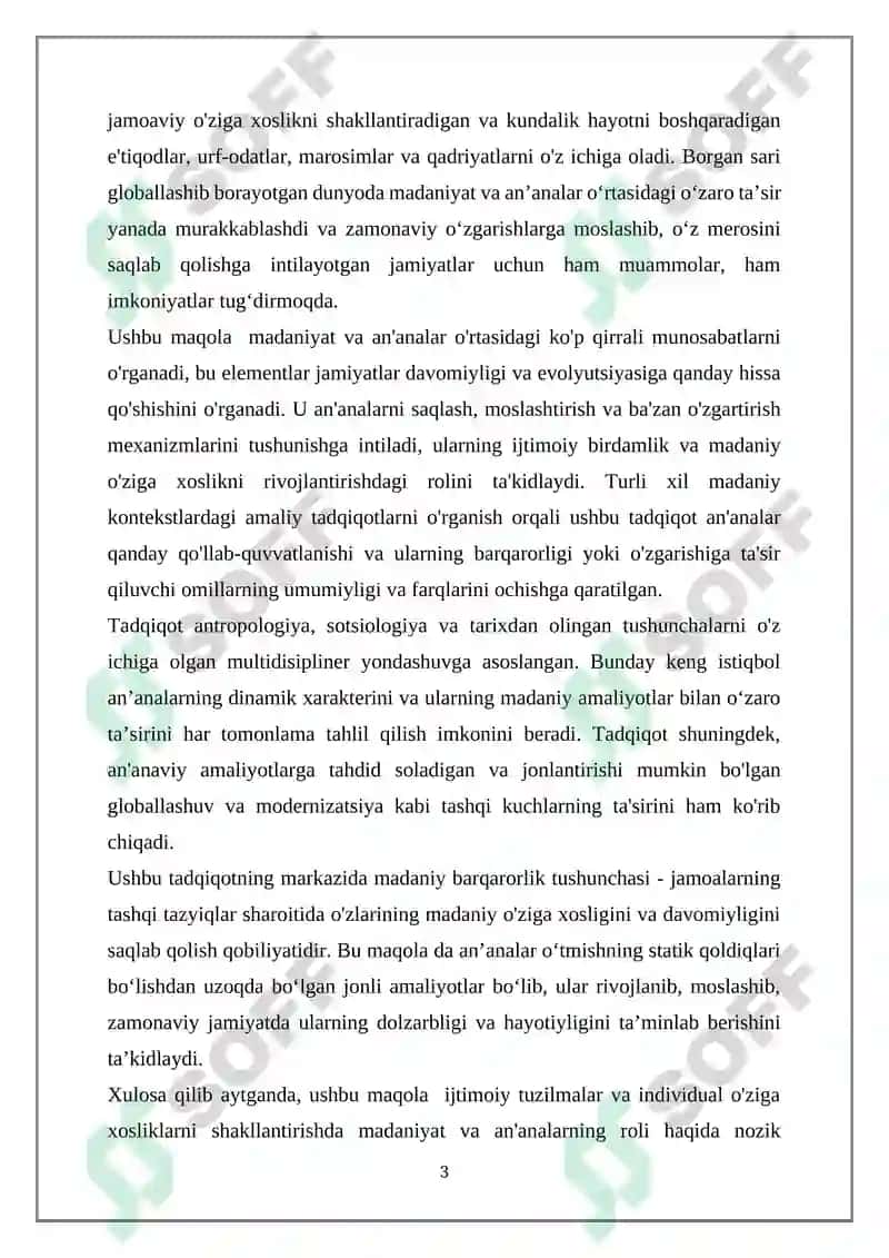 MAQOLA MAVZUSI: MADANIYAT VA ANʼANALAR 3