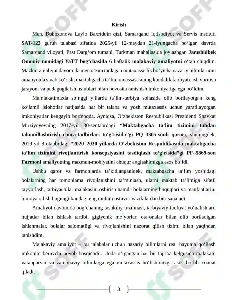 Malakaviy amaliyot hisoboti 3