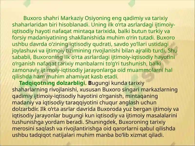 Buxoroning ilk oʻrta asrlarda ijtimoiy-iqtisodiy hayoti. 3