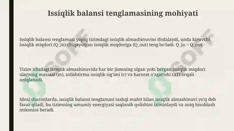 Issiqlik balansi tenglamasi 3