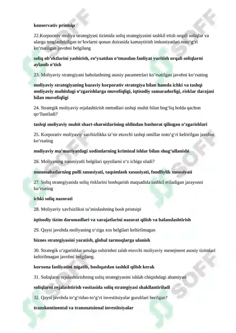 Korporativ moliya fani testlari 3