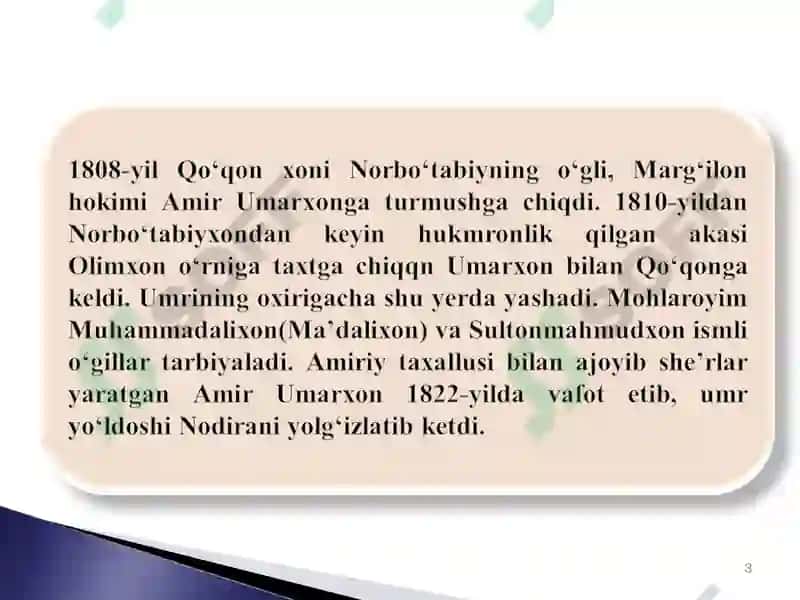Nodira va Amiriyning hayoti va muhabbat qissasi. 3