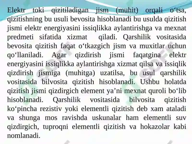 Qarshilik vositasida qizitish usullari 3
