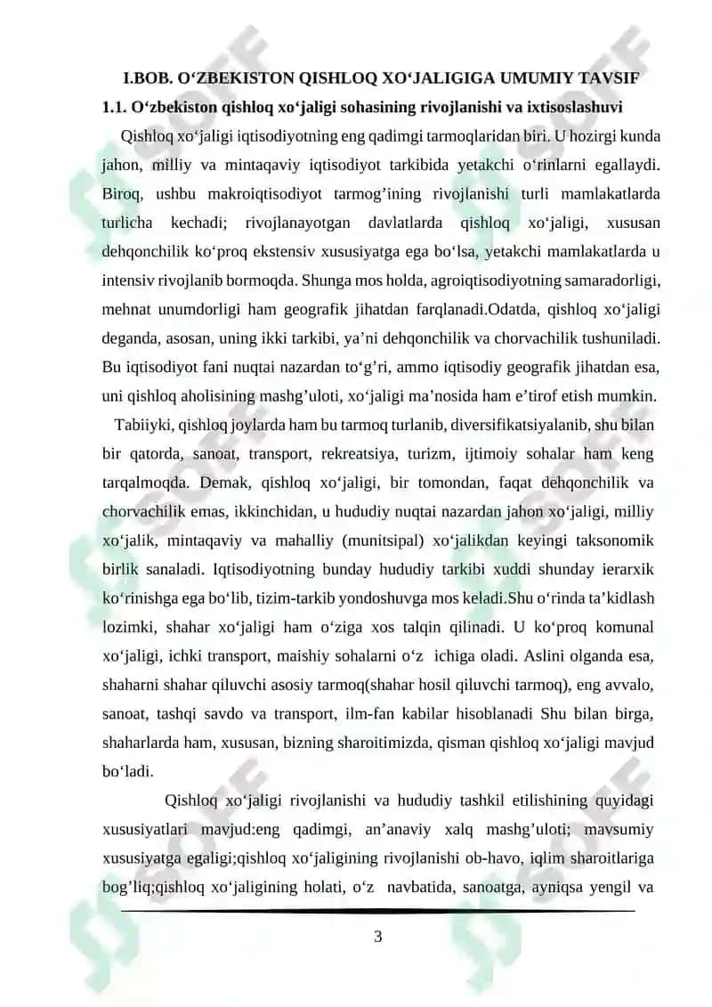 O‘zbekiston qishloq xo‘jaligi kurs ishi 3