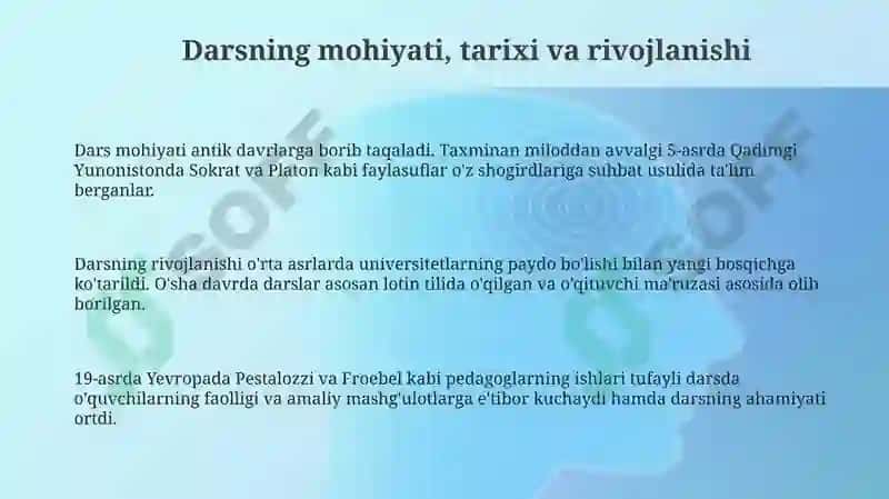 Darstalimini tashkilotishning asosiy shakli 3