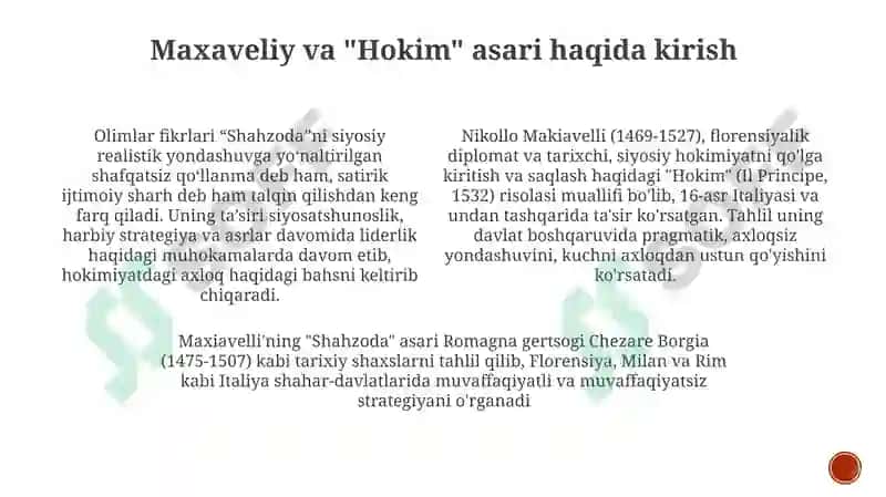 Makiavillining "Hukumdor" asari bo'yicha tahlil 3