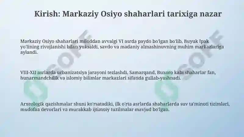 Oʻrta Osiyonigil koʻrta asrlar shaharlari 3