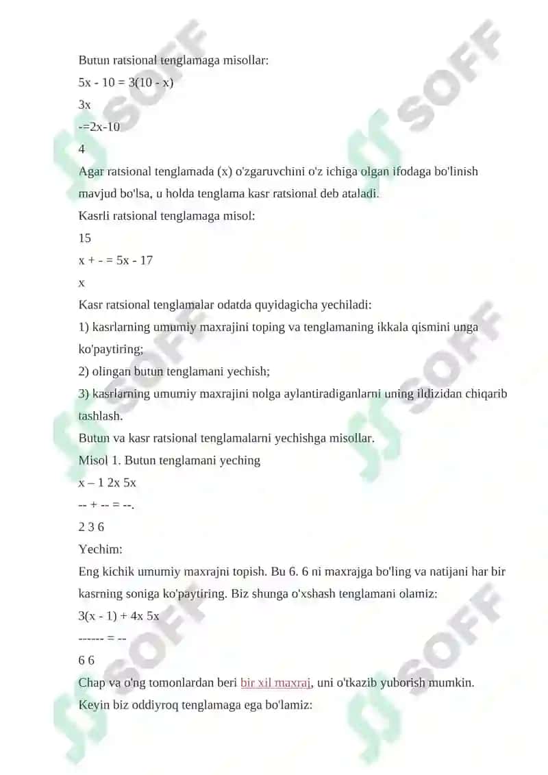 Kasr-ratsional tenglamalarga oid misollar yechish 3