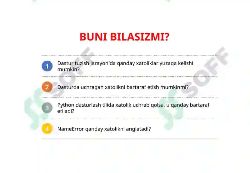 PYTHONDA XATOLIKLAR BILAN ISHLASH 3